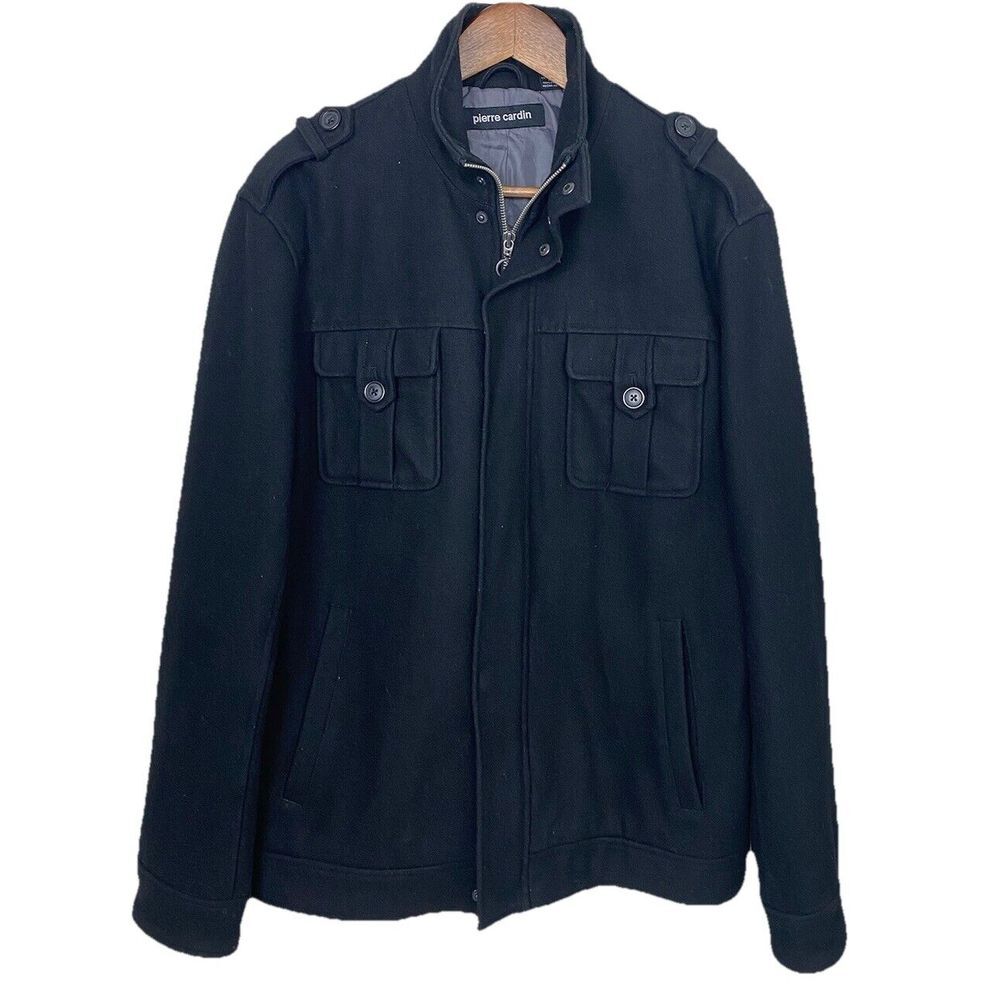 PIERRE CARDIN Mens Wool Blend Pea Coat Full Zip Lined‎ Pockets Y2K Size Medium